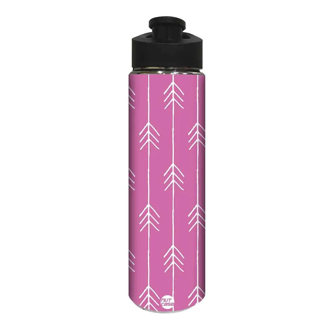 Stainless Steel Water Bottle -  White Arrow with Pink Background