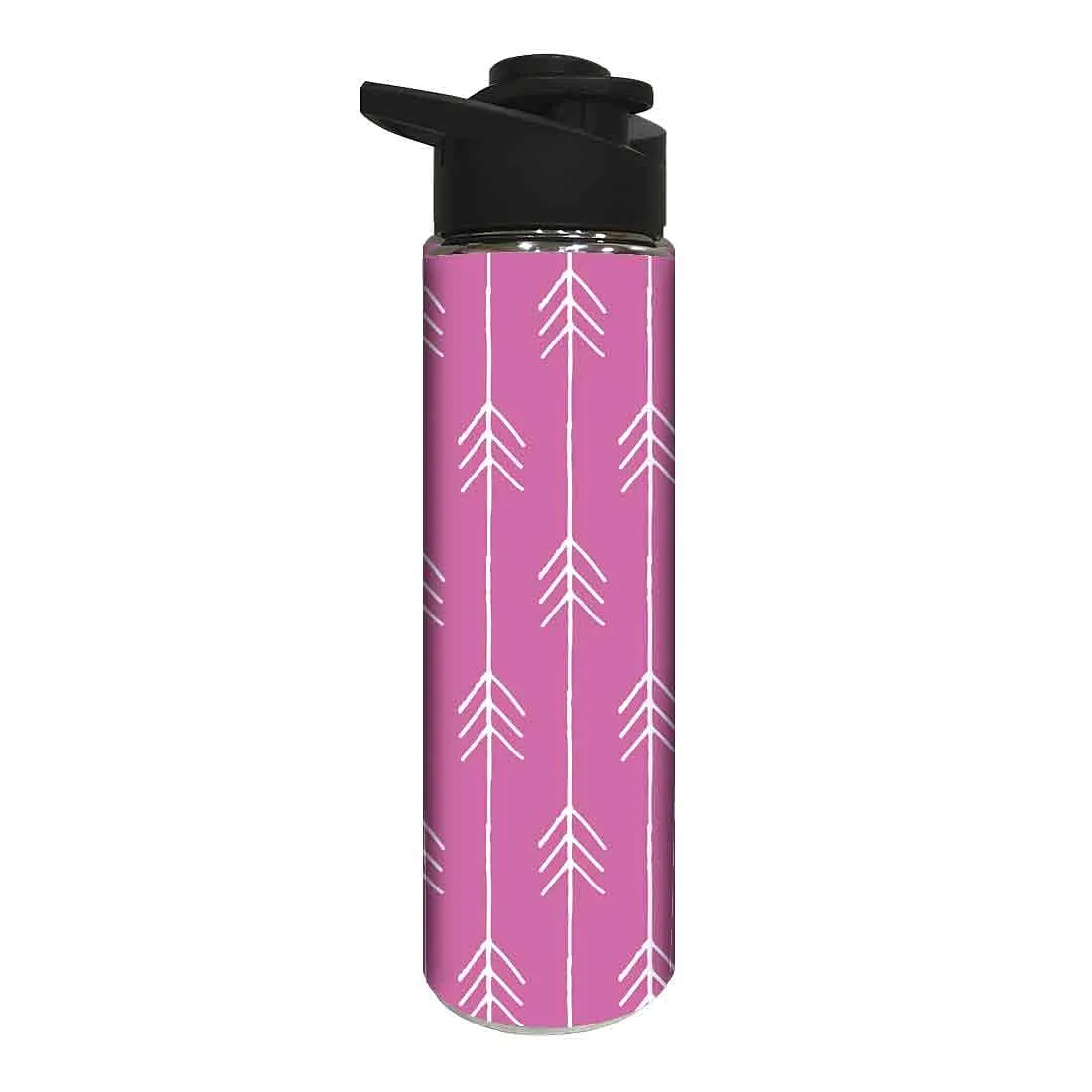 Stainless Steel Water Bottle -  White Arrow with Pink Background