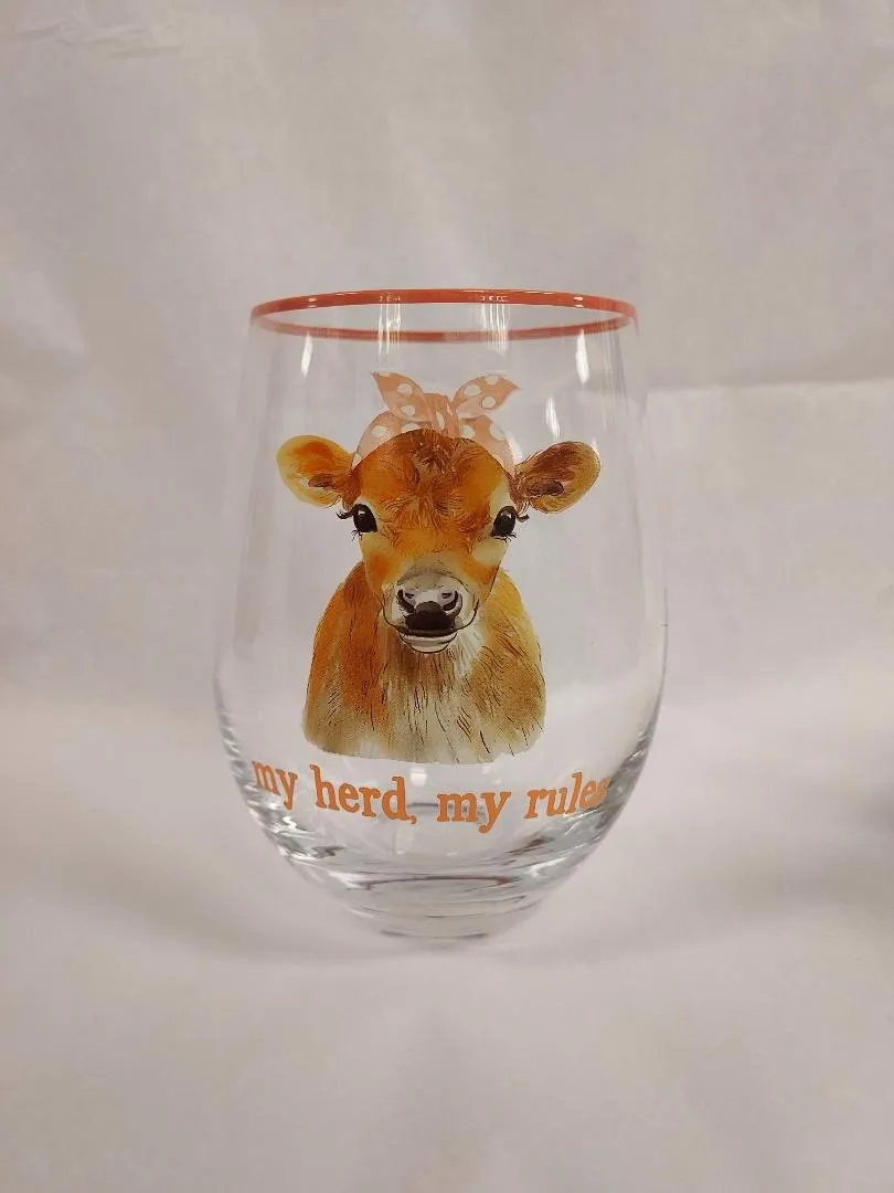 Stemless My Herd Cow Wine Glass