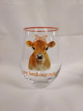 Stemless My Herd Cow Wine Glass