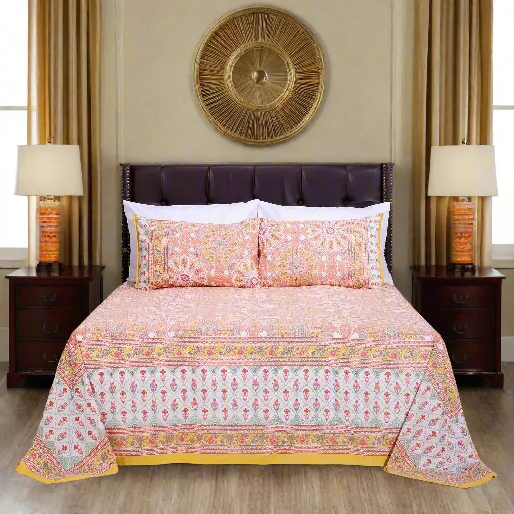 Summer Blossom Yellow Cotton Bedsheet