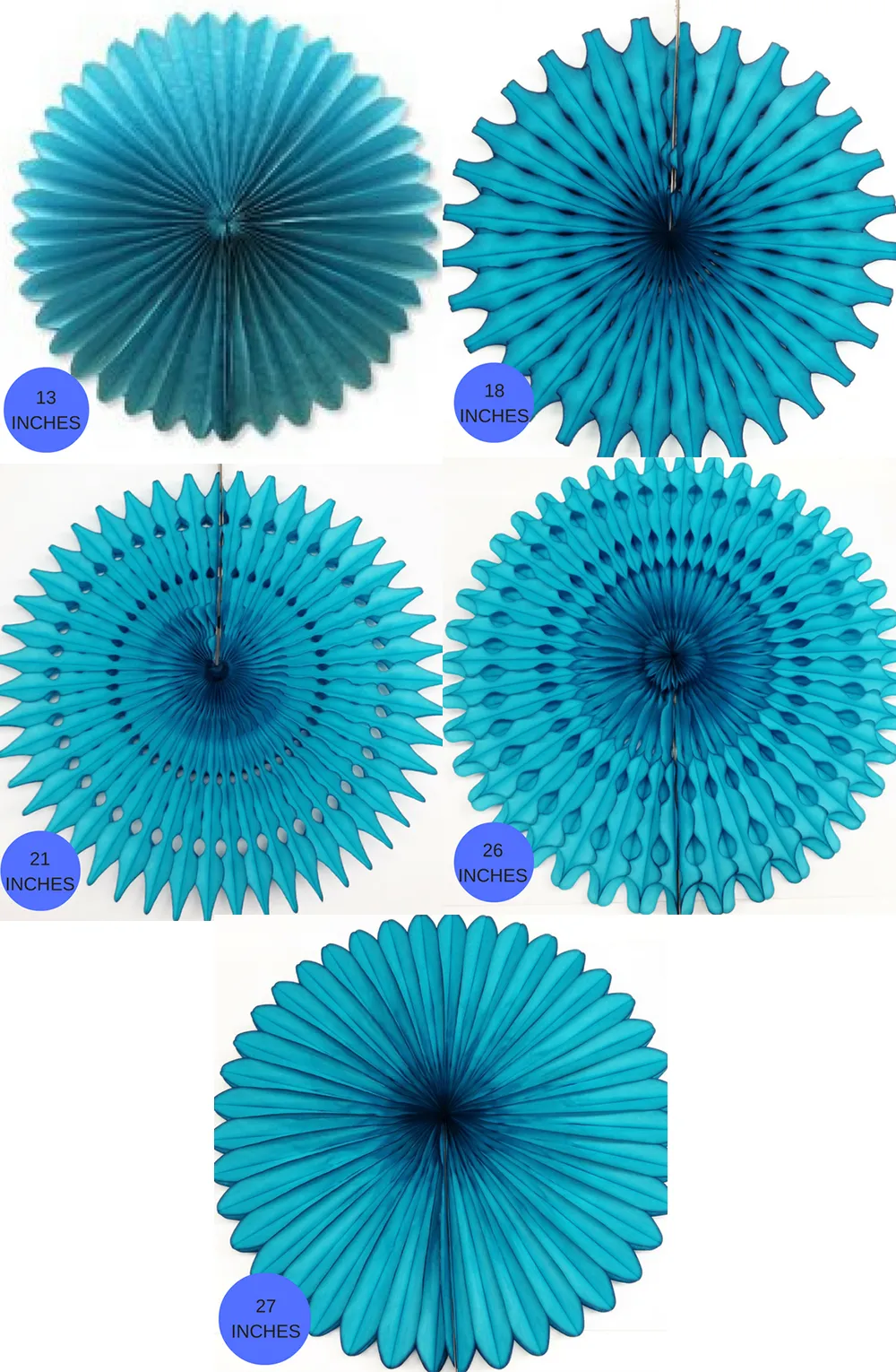 Teal Paper Fans, 5 Sizes