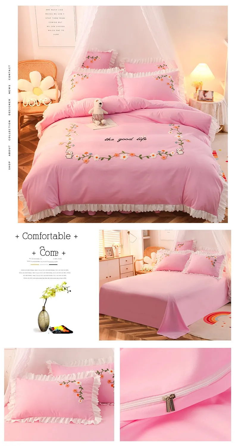 Three-piece Set On Single Bed With Wind Ruffled Duvet Cover