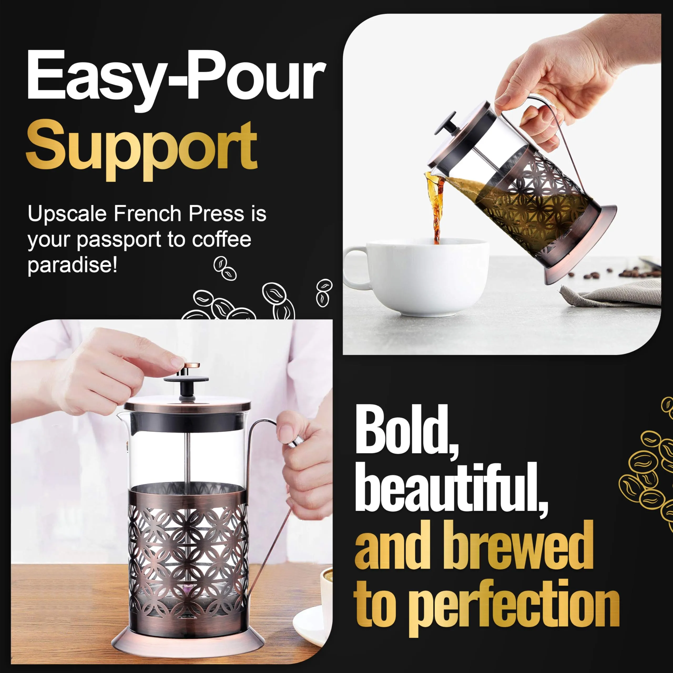 Upscale French Press Coffee Maker| 600ml Coffee Plunger Brewer Pot