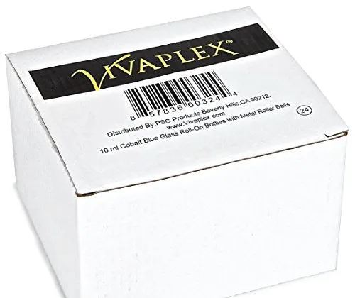 Vivaplex, 24, Cobalt Blue, 10 ml Glass Roll-on Bottles with Stainless Steel Roller Balls. 3 - 3 ml Droppers included