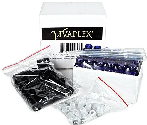 Vivaplex, 24, Cobalt Blue, 10 ml Glass Roll-on Bottles with Stainless Steel Roller Balls. 3 - 3 ml Droppers included