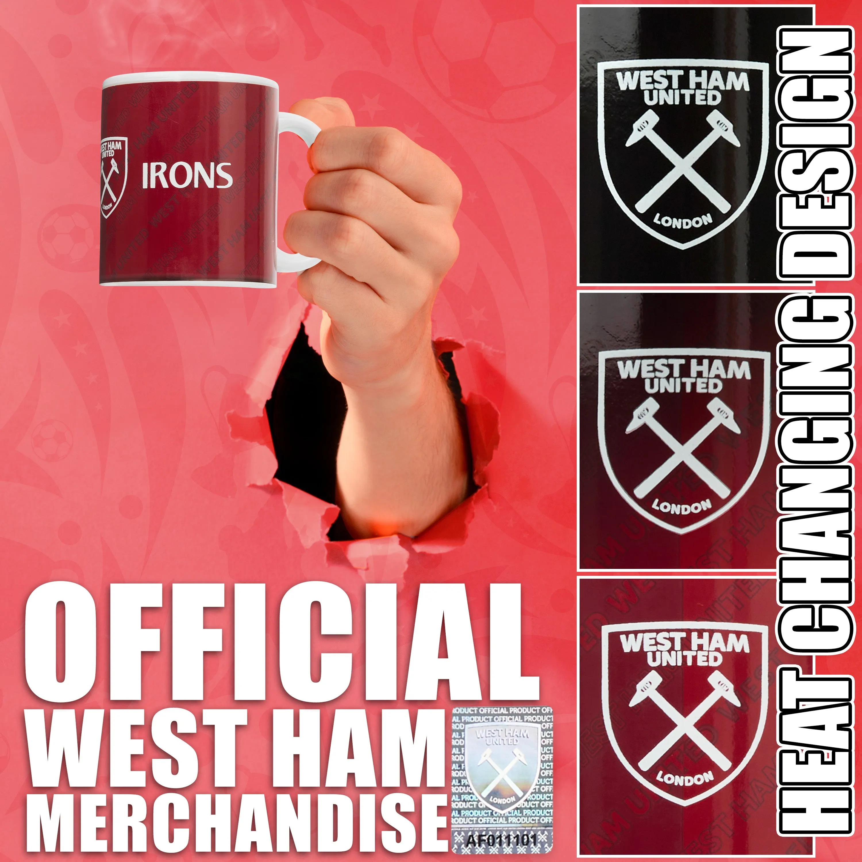 West Ham United F.C. Coffee Mug, 320ml Ceramic Heat Colour Changing Mug - Gifts for Him