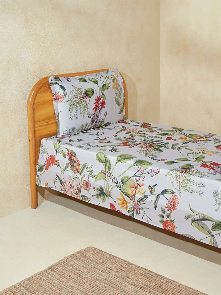 Westside Home Multicolour Floral Single Bed Flat Sheet and Pillowcase Set