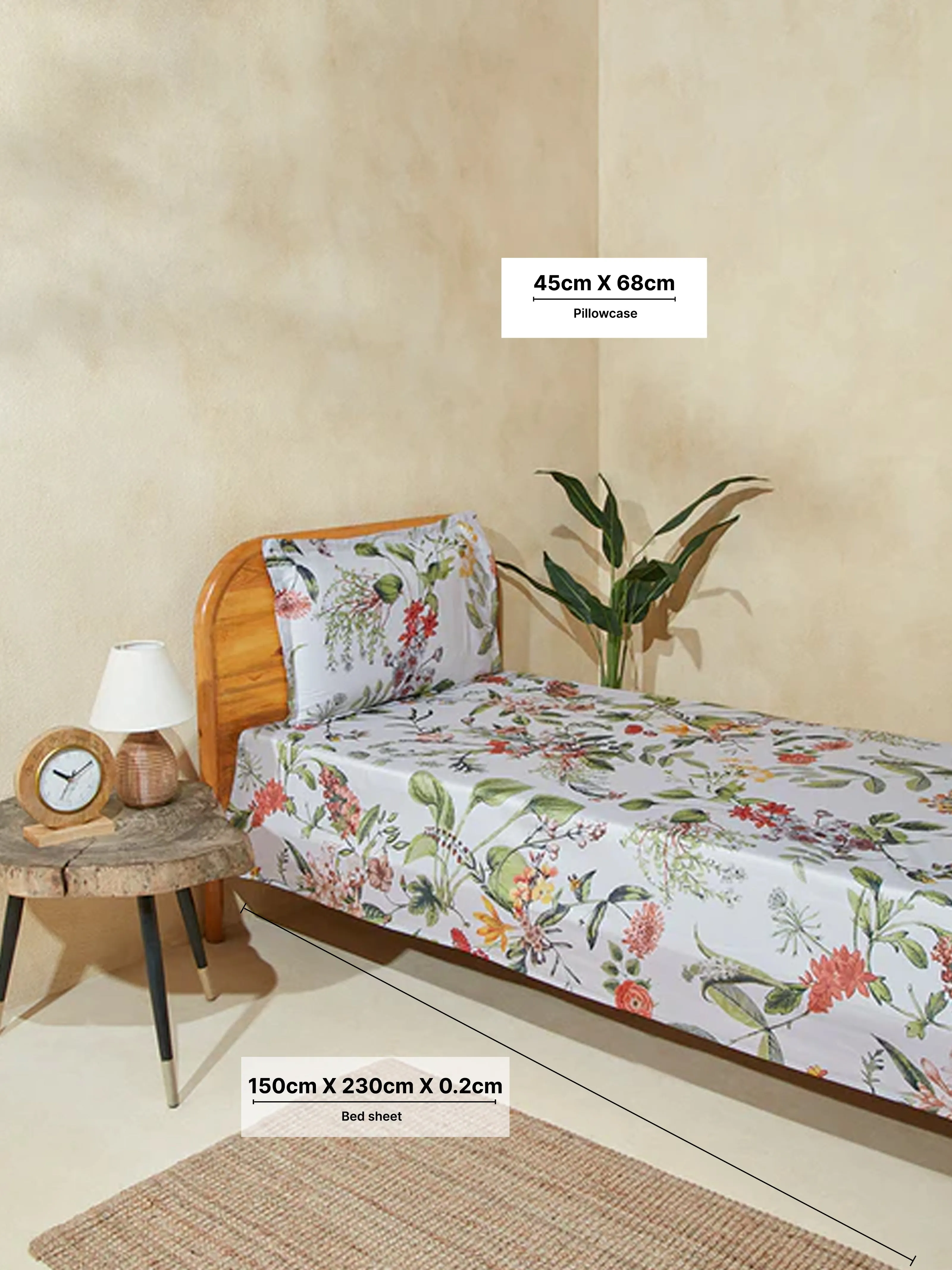 Westside Home Multicolour Floral Single Bed Flat Sheet and Pillowcase Set