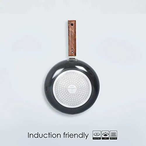 Wonderchef Ebony Hard-anodised Aluminium Fry Pan | 24cm Frying Pan Non Stick | 1.75L | 3.25mm Thickness | Black