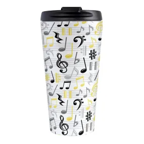 Yellow Music Notes Pattern Travel Mug