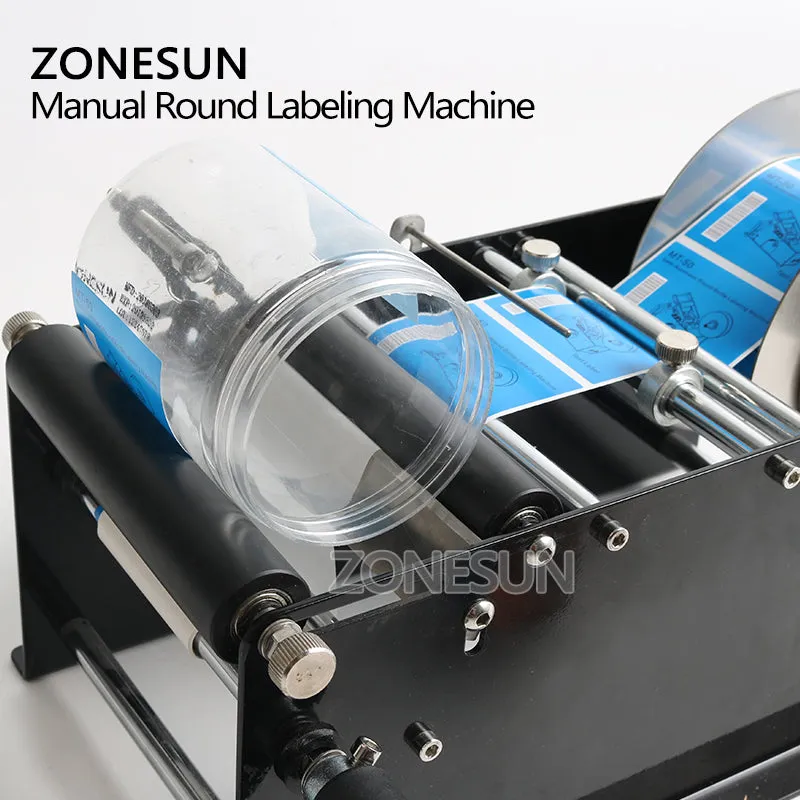 ZONESUN Simple Manual Handy Round Wine Bottle Adhesive Sticker Label Applicator For PET Plastic Bottle Packing Labeling Machine